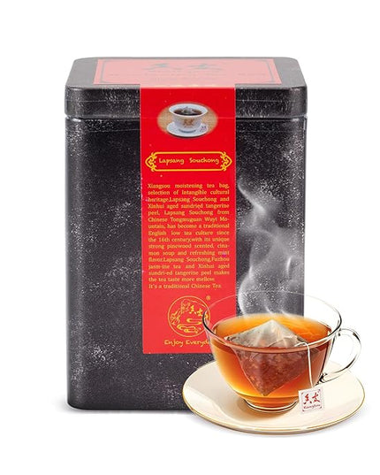 Xiangsou Moistening Tea,Lapsang Souchong Tea,Chinese Classical Smoked Black Tea with 30 Tea Bags,Strong Flower Fragrance With a Smoky Taste