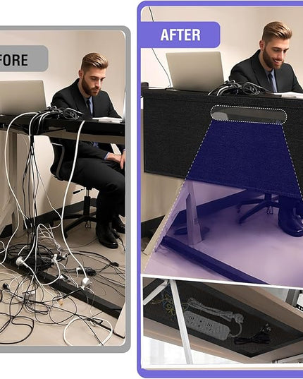 14.9 x 60 Inch Under Desk Privacy Panel with Table Cable Management Net Desk Skirt Modesty Desk Panel Self-Gripping Straps for Office and Home