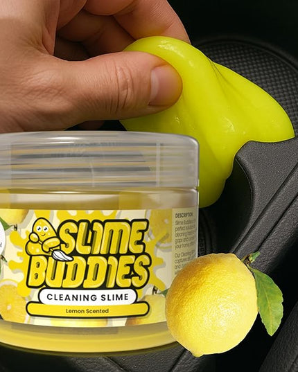 Slime Buddies Car Cleaning Gel Putty - Lemon Scented Interior Detailing Tool for Cup Holders, Air Vents & Keyboard - Reusable Auto Detailing Accessories - Dust Remover Goop - Gifts for Men Women