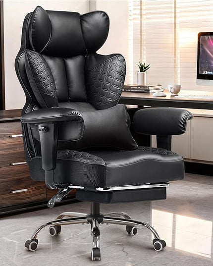 COMHOMA Big and Tall Office Chair 400LBS Heavy Duty Gaming Chair with Deluxe Embossing Leather High Back Wider Ergonomic Computer Chair with Foot Rest 150°Reclining Pocket Spring Lumbar Support