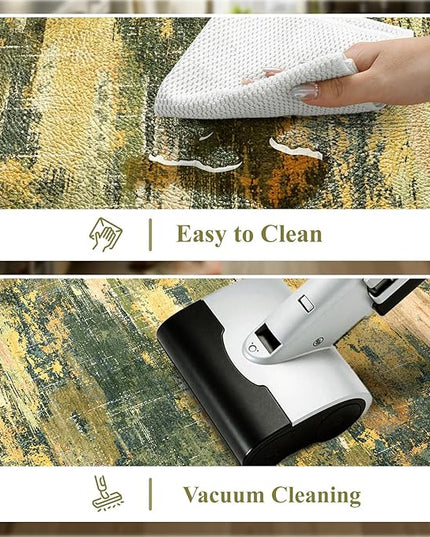Collive Anti Fatigue Kitchen Rugs Sets of 2, Abstract Non Slip Waterproof Kitchen Mat Modern Runner Rug, Ergonomic Comfort Desk Rugs for Floor, 17"x59"+17"x29" Green/Yellow