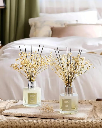 Airkeep Reed Diffuser 3.38 oz (100ml) 2pk, Clean Linen Scented Reed Diffuser Set,Reed Diffuser & Oil Diffuser Sticks, Aromatherapy, Airkeep Reed Diffuser Set Box 2-Clean Linen