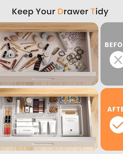 A-LuGei 【Military Grade】 Drawer Organizer, 【𝟱𝗦𝗶𝘇𝗲】 Makeup organizer, 【Holds 177 Items】 Bathroom Organizers and Storage, Organization and Storage, Desk Drawer Organizer for Bathroom Vanity