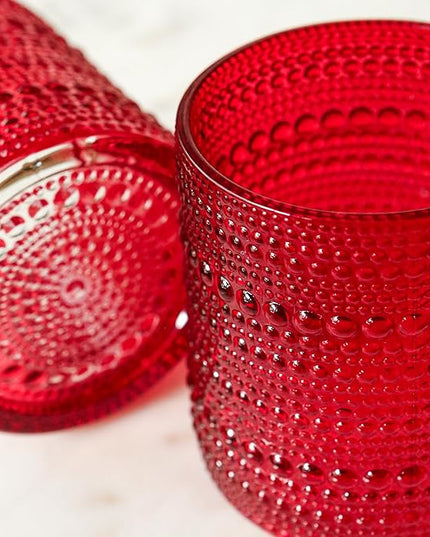 Kate Aspen Red Hobnail Drinking Glasses - Vintage Beaded Glassware Set for Cocktails, Juice, or Water - Christmas Table Decor and Holiday Drinkware - Great Holiday Hostess Gifts