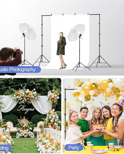EMART 8.5x10ft Green Screen Backdrop Kit with 6x9ft Polyester Backdrop(Black/White/Green), Adjustable Photography Background Support System for Studio Photography, Parties, Wedding, Video Shooting