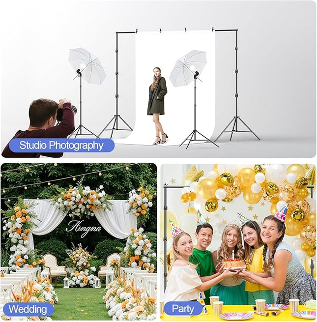 EMART 8.5x10ft Green Screen Backdrop Kit with 6x9ft Polyester Backdrop(Black/White/Green), Adjustable Photography Background Support System for Studio Photography, Parties, Wedding, Video Shooting