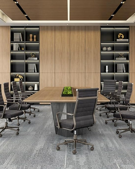 Okeysen Leather Office Desk Chair, Ergonomic Mid Century Modern Conference Room Chairs, Executive Ribbed Height Adjustable Swivel Rolling Chair for Home Office.