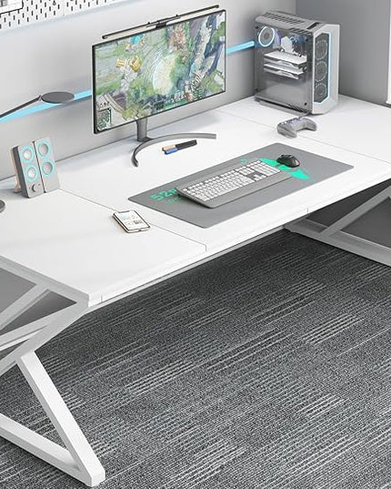 HSH White 70.8" Computer Desk, Modern Large Long Wood Metal Office Desk, Farmhouse Pc Study Work Writing Desk for Two Person, Rustic Double Workstation Executive Desk for Home Bedroom Living Room