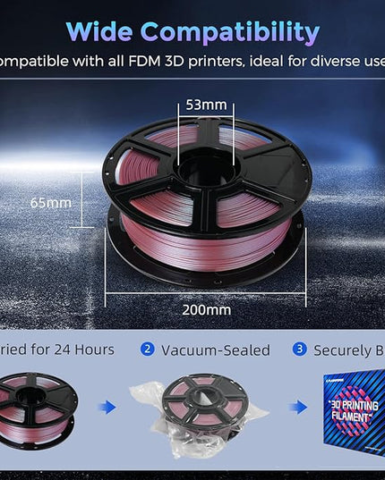 FLASHFORGE PLA Filament 1.75mm +/- 0.02mm Rose Quartz, Color Changeable 3D Printer Filament 1kg (2.2lbs), Chameleon 3D Printing Filament Changing Colors with Light, Perfectly Hide The Layer Line
