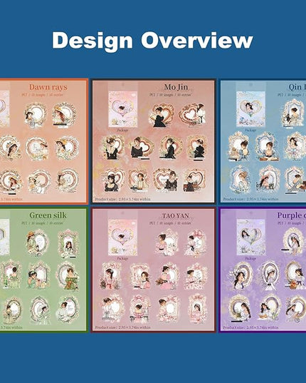 AuriicLeaf French Vintage Girl PET Sticker Set, 60PCS Scrapbook Supplies for Journaling, Planners, DIY Crafts and Gifts
