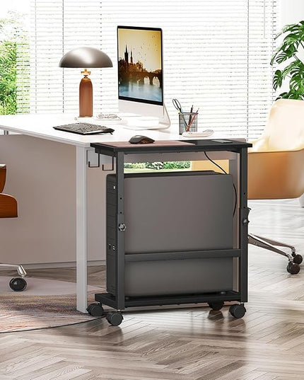 Snughome Computer Tower Stand with Charge Station, 25.0"-32.1" Height Ajustable PC Tower Stand for Floor, Mobile CPU Holder Cart for Carpet with Hooks, PC Cart for Gaming Office Home