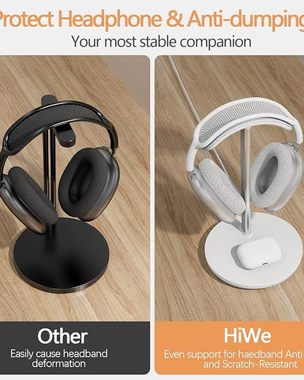 Headphone Stand with Wireless Charger, Gaming Headset Holder Hanger Rack 2 in 1 Wireless Charging Station Dock for iPhone 15/14/13/12/11 Series, AirPods Pro/3/2 and Desk All Headphones, White