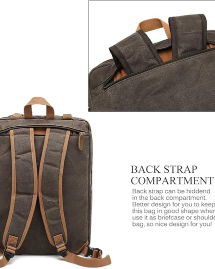 CoolBELL Laptop Messenger Bag Vintage Shoulder Bag Convertible Backpack Retro Briefcase Versatile Travel Bag Fits 17.3 Inch Laptop For Men Business (Waxed Canvas Brown)