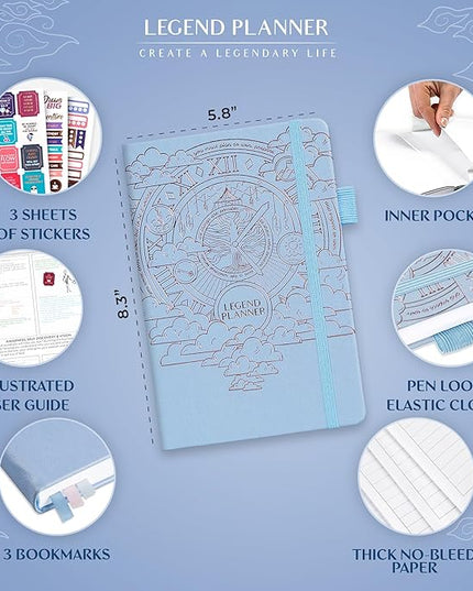Legend Planner Hourly Schedule Edition – Deluxe Weekly & Daily Organizer with Time Slots. Time Management Appointment Book Journal for Work & Personal Life, Undated, A5 Hardcover – Periwinkle Gold