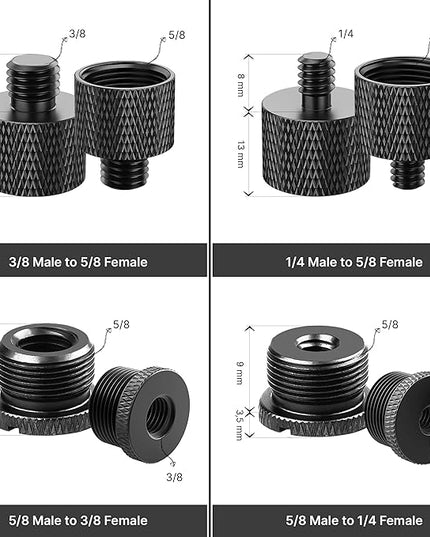 IXTECH Mic Stand Adapter Set - 8 Piece Metal Mic Stand Adapter Kit - 3/8 to 5/8 & 1/4 to 5/8 Female to Male Thread Adapter - Boom Arm Adapter (2)