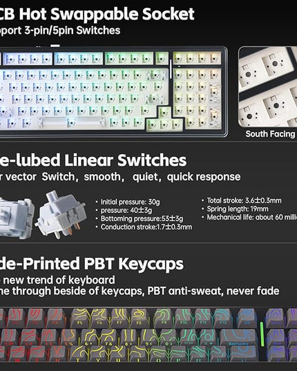 Aula F99 Keyboard Gaming Wireless Mechanical Keyboards Computer Bluetooth Creamy Keyboard Full Size Hot Swappable Custom RGB Backlit with 8000mAh Battery, Tri-Mode BT5.0/2.4GHz/USB-C (Gradient Grey)