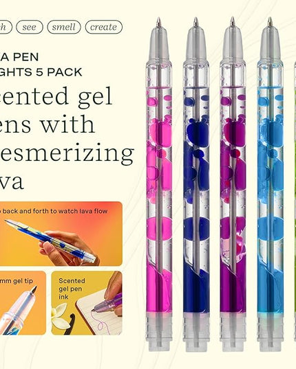Lifelines Scented Lava Gel Pen Set, 5-Pack (Brights) - 0.5mm Colored Gel Pens Infused with Scented Essential Oil Blends & Mesmerizing Lava - School Supplies for College Kids & Adults