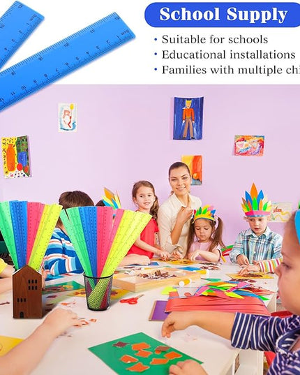 Zonon 50 Pcs 6 Inch/12 Inch Plastic Rulers Bulk Flexible Straight Rulers with Inches Centimeters First Day of School Gift Students Back to School Office Home Supplies(Colorful,12 Inch)