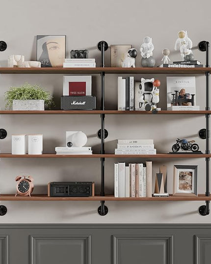 Floating Book Shelves for Wall 4 Tier 70 inch Bookshelf Industrial Pipe Shelving Shelves Bookcase Industrial Bookshelves Pipe Shelf Wood Wall Shelf for Living Room