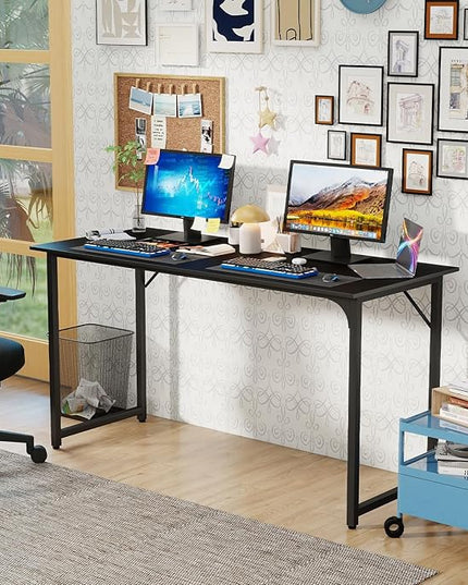 PayLessHere | 55 Inch Computer Desk | Black | Office Desk with Metal Frame, Adjustable Feet | Water-Resistant, Scratchproof Surface | Sturdy Writing Table for Home Office or Study | Pack of 1