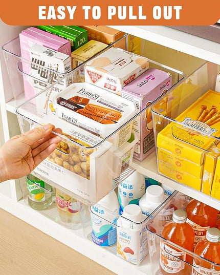 12 Pack Large Clear Plastic Storage Bins,Plastic Containers with Handle for Pantry Organizer and Storage,Perfect for Kitchen,Fridge,Cabinet, Closet,Bathroom Under Sink Storage