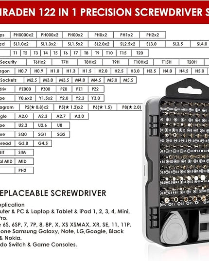 Precision Screwdriver Set, SHARDEN 122 in 1 Electronics Magnetic Repair Tool Kit with Case for Repair Computer, iPhone, PC, Cellphone, Laptop, Nintendo, PS4, Game Console, Watch, Glasses etc (Grey)