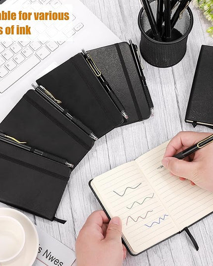 Aodaer 50 Sets Pocket Notebook Journal with Pens, 160 Pages, 3.5 x 5.5 Inch Mini Lined Journal Notebook A6 Leather Hardcover College Ruled Notepad with Pen Holder for School Office Gifts, Black