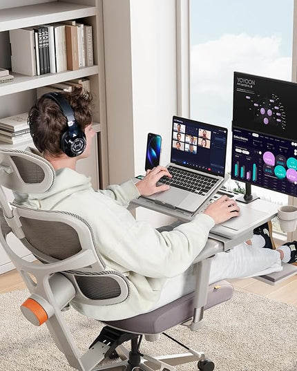 Newtral Laptop Bed Tray Desk, Height & Angle Adjustable Foldable Laptop Stand w/Cup Holder, Mousepad, Laptop Table Bookstand for Gaming, Working, Sofa & Office Chairs Use (Grey, Upgrade)