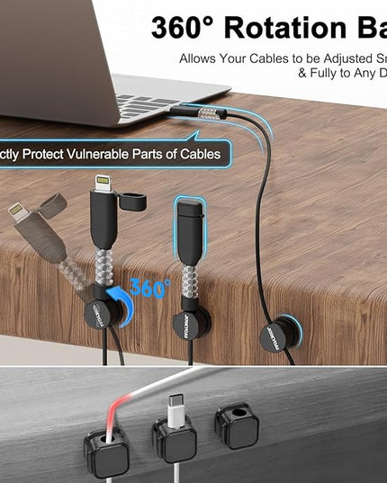 6 Desktop Cord Organizer Magnetic Spring Cable Clips Rotatable Cord Holder 2 Charging Cord Protecors for Nightstand Phone Charger Organizer Computer Desk Cable Management Appliance Adhesive Wire Strap
