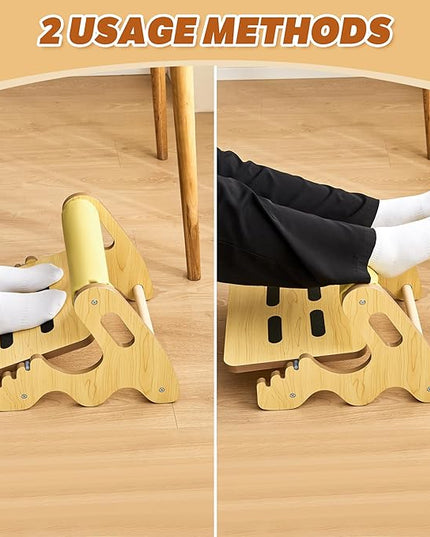 Foot Rest for Under Desk at Work- Adjustable Rocking Foot Stool with 3 Height Positions and Soft Crossbar, Ergonomic Wooden Footrest with Anti-Slip Surface for Home, Office