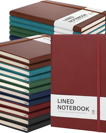 Aodaer 30 Set Lined Notebook Journals with Pens A5 Notebooks 100 GSM College Ruled Hardcover Notebook PU Leather Notepad with Pen Holder for Office School, 5.7 x 8.3 Inches, Deep Multicolor