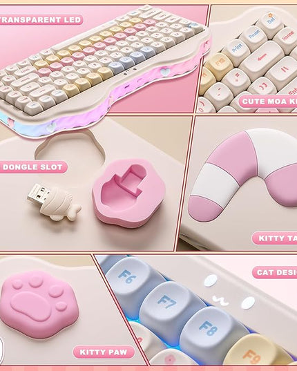 YUNZII C75 Wireless Mechanical Keyboard,75% Layout, Hot-Swappable NKRO,BT5.0/2.4G/USB-C Mode,Dye-Sub PBT MOA Keycaps,RGB Gasket Mount,Cute Cake Design for Mac/Win/Gaming (Beige, Milk V2 Switch)