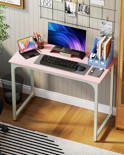 PayLessHere | 39 Inch Computer Desk | Pink | Office Desk with Metal Frame, Adjustable Feet | Water-Resistant, Scratchproof Surface | Sturdy Writing Table for Home Office or Study | Pack of 1