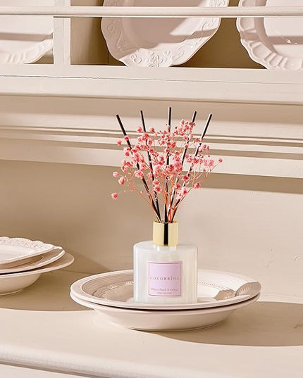 Cocorrína Reed Diffuser Sets - 6.7 oz. White Peach& Oolong Scented Diffuser with 8 Sticks Home Fragrance Reed Diffuser for Bathroom Shelf Decor