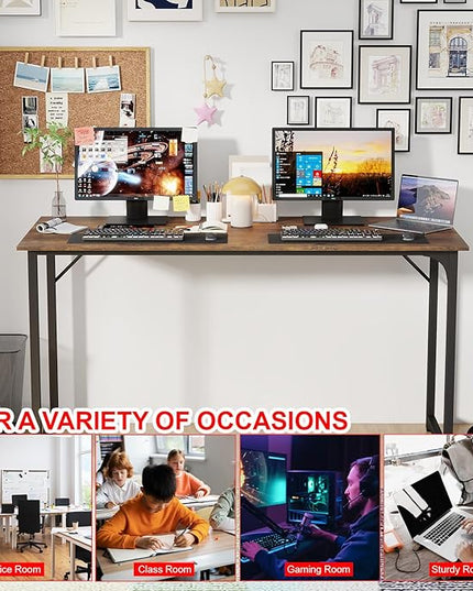 PayLessHere | 55 Inch Computer Desk | Vintage | Office Desk with Metal Frame, Adjustable Feet | Water-Resistant, Scratchproof Surface | Sturdy Writing Table for Home Office or Study | Pack of 1