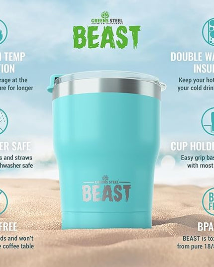 Beast 10 oz Tumbler Stainless Steel Vacuum Insulated Coffee Ice Cup Double Wall Travel Flask (Aquamarine Blue)