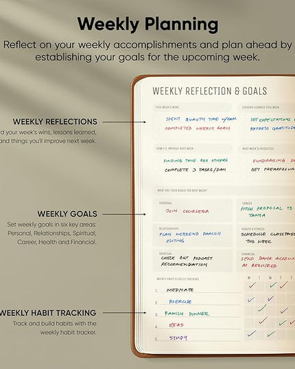 PRODUCTIVITY STORE Pro - Undated, 2026 Planner, 5.8” x 8.3” - The #1 Productivity Planner to Achieve Your 2026 Goals - Planner 2026-2027 - Brown - A5