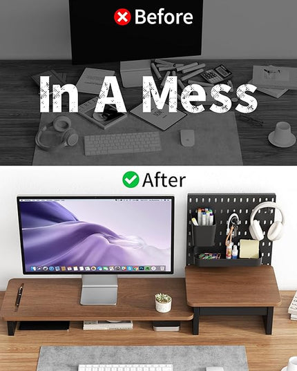 Monitor Stand Riser,Computer Monitor Stand with DIY Pegboard and drawer for Laptop,PC,Computer,Printer,Walnut Finish