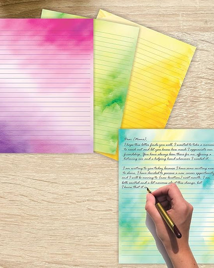 PARTH IMPEX 56 Sheets Watercolor Lined Writing Paper 8.5x11 - Letter Size Ruled Stationery Letterhead Printer Paper - 120gsm Thick Uncoated Decorative Colored Fancy Double Side Printing