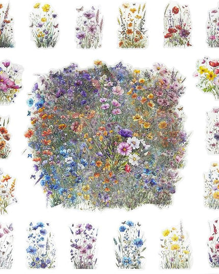 Obujopal 160 Pcs Wildflower Stickers, Waterproof Botanical Stickers for Scrapbooking Junk Journal Notebook Planner Card Making Collage Envelope Phone Case Craft Projects