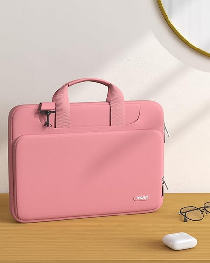 MOSISO 360 Protective Laptop Shoulder Bag Compatible with MacBook Air 15 M4 A3241 M3 A3114 M2 A2941/Pro 16 inch M4 M3 M2 M1, 15-15.6 inch Notebook,Matching Color Sleeve with Belt, Dusty Rose