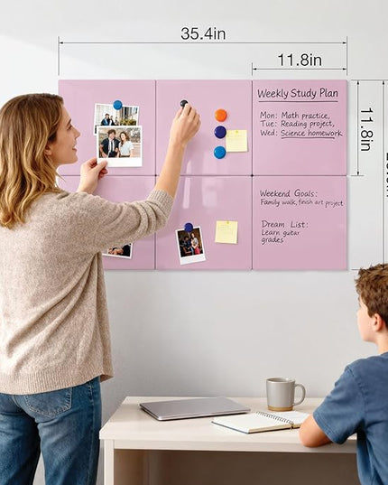 Comix Magnetic Dry Erase Board, 6 Pack, 11.8 x 11.8 Inches, Modular Whiteboard for Fridge, Office and Home, Small White Board Dry Erase Set for Kids, Students, Kitchen Organizer and Planner, Pink