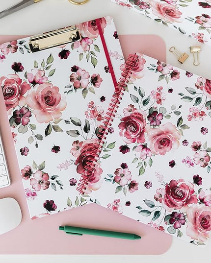 Steel Mill & Co Cute Mini Spiral Notebook, 8.25" x 6.25" Journal with Durable Hardcover and 160 Lined Pages, Rose Floral