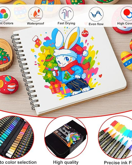 Betem Paint Markers Acrylic Paint Pens, Dual Tip 120 Colors Acrylic Markers with Brush Tip and Fine Point, Art Supplies for Wood, Canvas, Glass, Rock Painting Kit DIY Crafts Drawing Kit with Bag