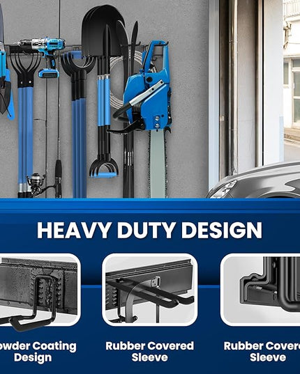 64'' All-Metal Garage Tool Organizer Wall Mount – Heavy-Duty Tool Rack Holds 680 lbs, Adjustable Hooks for Garage, Yard, and Garden Equipment
