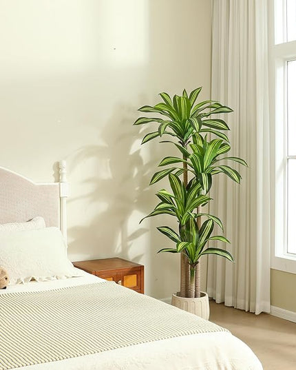 Ferrgoal Artificial Plants, 6 Ft Dracaena Tree Faux Plants Indoor Outdoor Decor Fake Tree with Woven Seagrass Basket Plants for Home Decor Office Living Room Porch Patio Housewarming