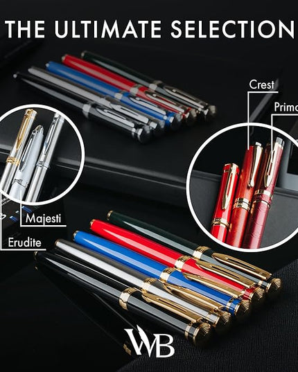 Wordsworth & Black Fountain Pen Set, 18K Gilded Medium Nib, Includes 24 Pack Ink Cartridges, Ink Refill Converter & Gift Pouch, Gold Finish, Calligraphy, [Crimson Red], Perfect for Men & Women