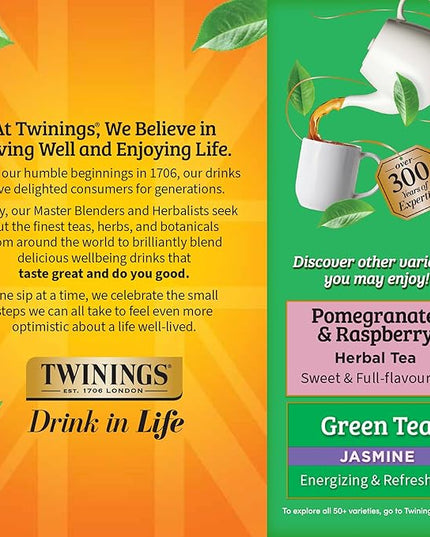 Twinings Green Tea with Pomegranate, Raspberry, & Strawberry Individually Wrapped Bags, 100 Count (Pack of 1), Caffeinated, Enjoy Hot or Iced, 100 Teabags