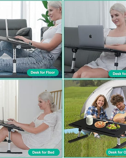 Laptop Bed Tray Desk with Adjustable Heights and Angles, Upgraded-Sturdy Foldable Lap Desk for Bed/Couch/Floor (NO Drawer, Black)