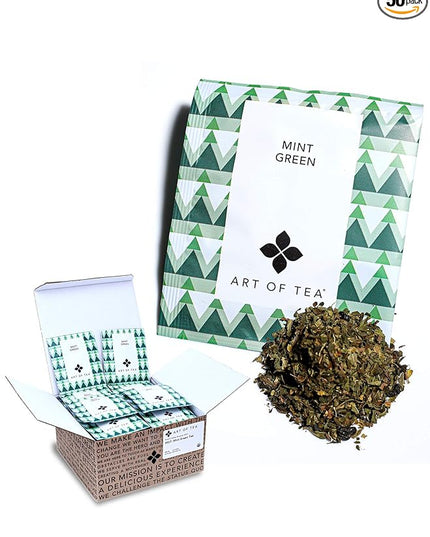 Art of Tea | Organic Mint Green Tea | 12 Count Pyramid Tea Bag Sachets | Spearmint Tea | Organic Peppermint Tea bags